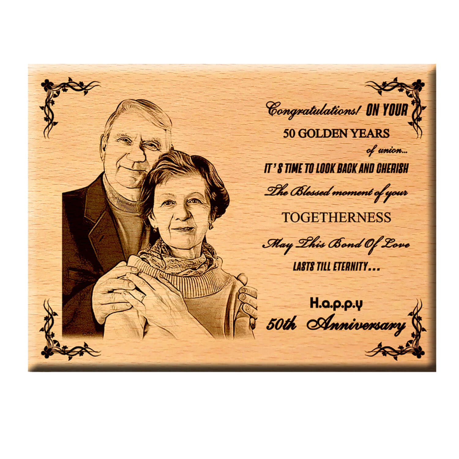 Giftanna 50th anniversary gifts for parents : Wooden Engraved Photo Frame 